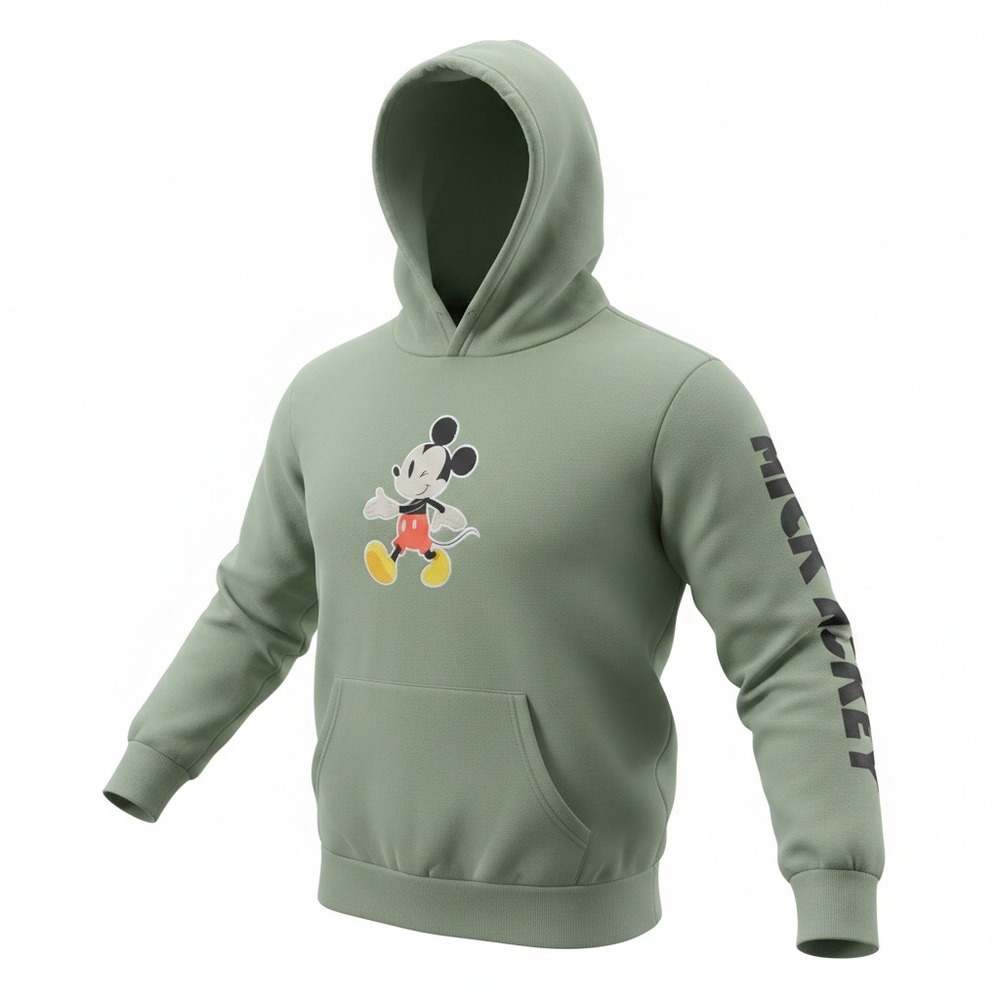 Disney Mickey Mouse Hoodie Men's Large Sage Green Graphic Pullover Sleeve Print